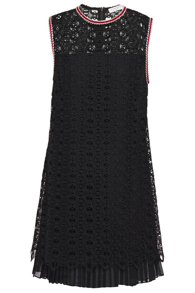 商品Sandro|Franck layered macramé lace and pleated chiffon mini dress,价格¥1101,第1张图片