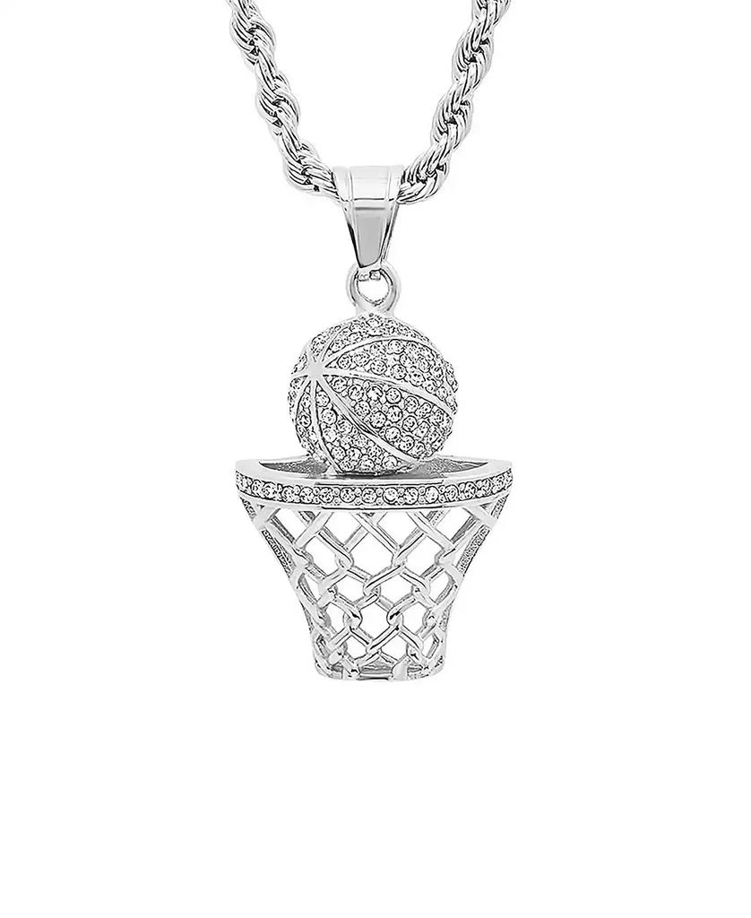 商品STEELTIME|Men's Stainless Steel Simulated Diamond Basketball and Hoop Pendant,价格¥539,第2张图片详细描述