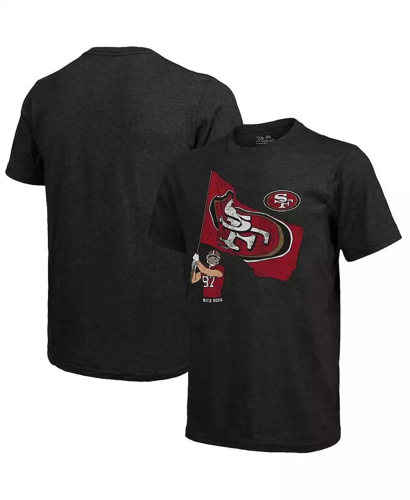 商品Majestic|Men's Fanatics Nick Bosa Black San Francisco 49ers Tri-Blend Player Graphic T-shirt,价格¥247,第1张图片