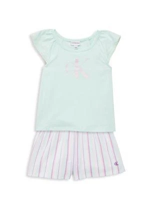 商品Calvin Klein|Little Girl’s 2-Piece Logo Tee & Striped Shorts Set,价格¥81,第1张图片