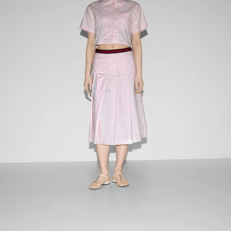 商品Gucci|【预售3-7天】Gucci古驰女士浅粉色GG老花牛津棉半身裙,价格¥9459,第4张图片详细描述