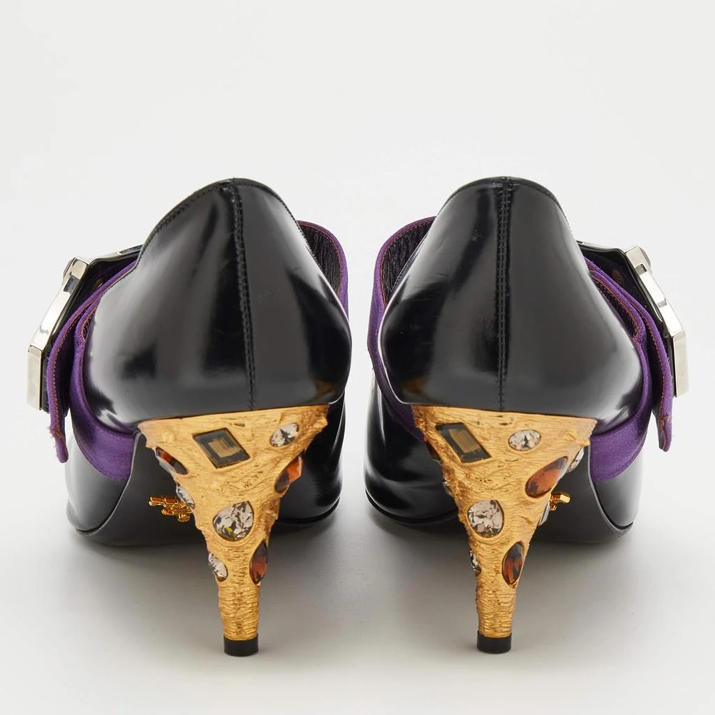 商品[二手商品] Prada|Prada Black/Purple Leather And Satin Jeweled Mary Jane Pointed Toe Pumps Size 39,价格¥1266,第5张图片详细描述