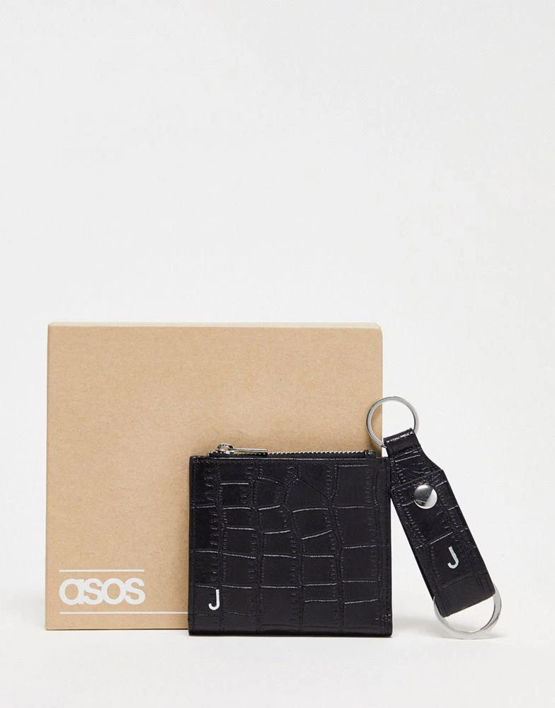 商品ASOS|ASOS DESIGN leather keyring and wallet set with J initial,价格¥93,第1张图片