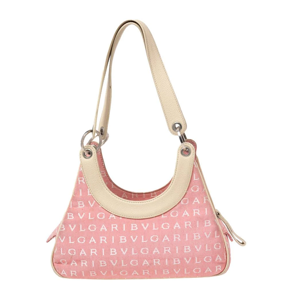 商品[二手商品] BVLGARI|Bvlgari Pink/White Logo Mania Canvas and Leather Baguette Bag,价格¥1189,第4张图片详细描述