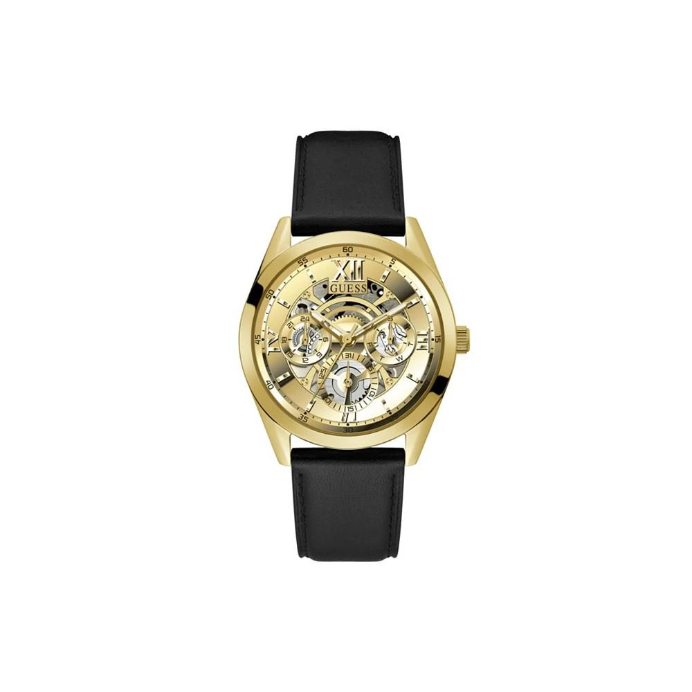 商品GUESS|Men's Black Genuine Leather Strap Multi-Function Watch, 42mm,价格¥673,第1张图片