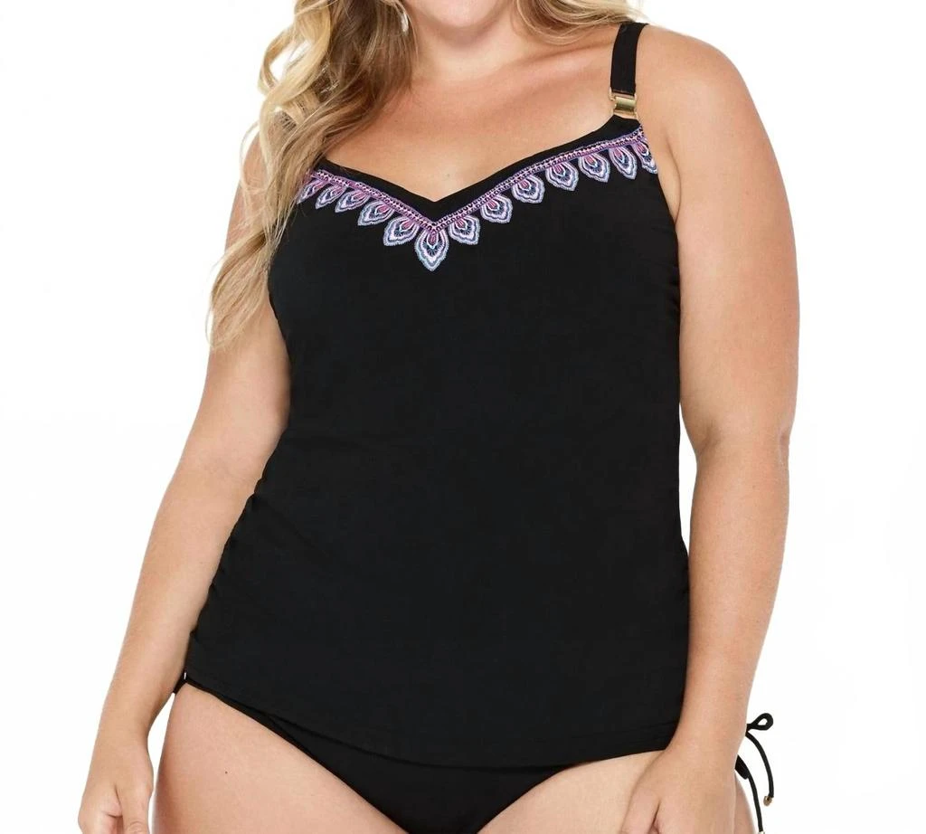 商品Christina Swimwear|Wanderlust Embroidery D-Cup Underwire Tankini Top In Chr Black,价格¥512,第1张图片