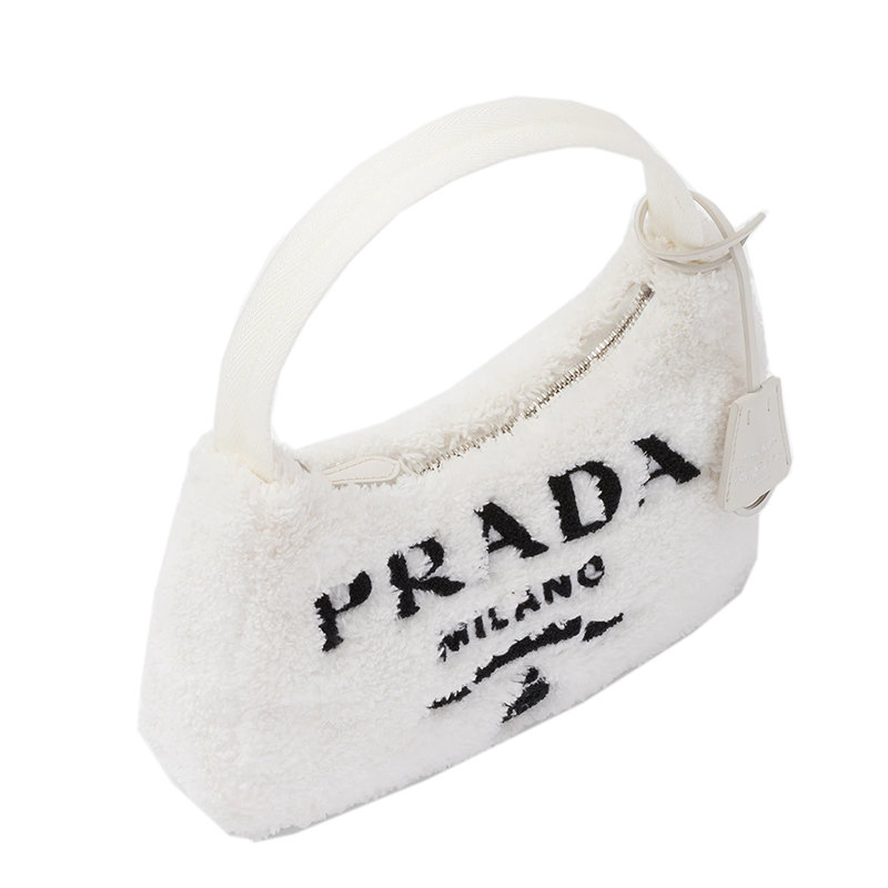 【预售3-7天】PRADA/普拉达 22新款Re-Edition 2000系列 女士迷你白色/黑色织物徽标印花饰徽标吊饰单肩斜挎毛圈包hoob流浪包1NE515_2DXO_F0964商品第2张图片规格展示