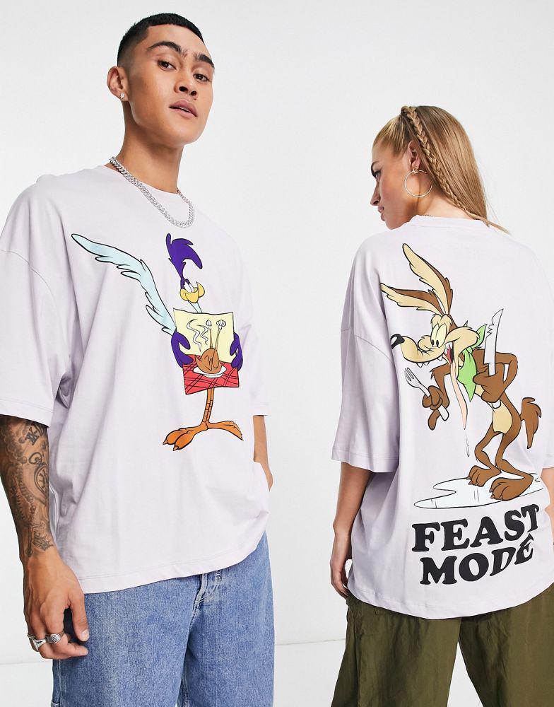 ASOS DESIGN unisex oversized t-shirt with Thanksgiving Looney Tunes prints in purple商品第1张图片规格展示