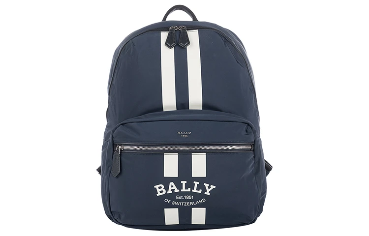 商品[国内直发] Bally|巴利 Fixie 条纹Logo印花 尼龙 背包双肩包 中号 男款 蓝色,价格¥2737,第1张图片
