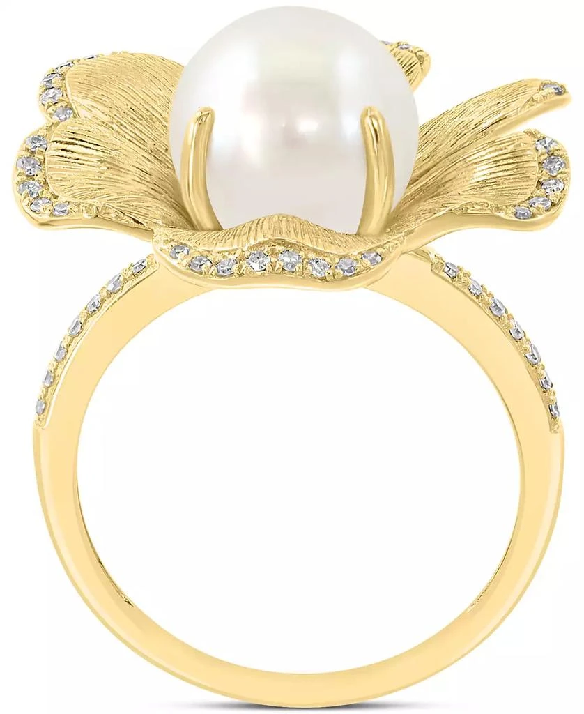 商品Effy|EFFY® Cultured Freshwater Pearl (9-1/2mm) & Diamond (1/6 ct. t.w.) Flower Statement Ring in 14k Yellow Gold,价格¥11509,第4张图片详细描述
