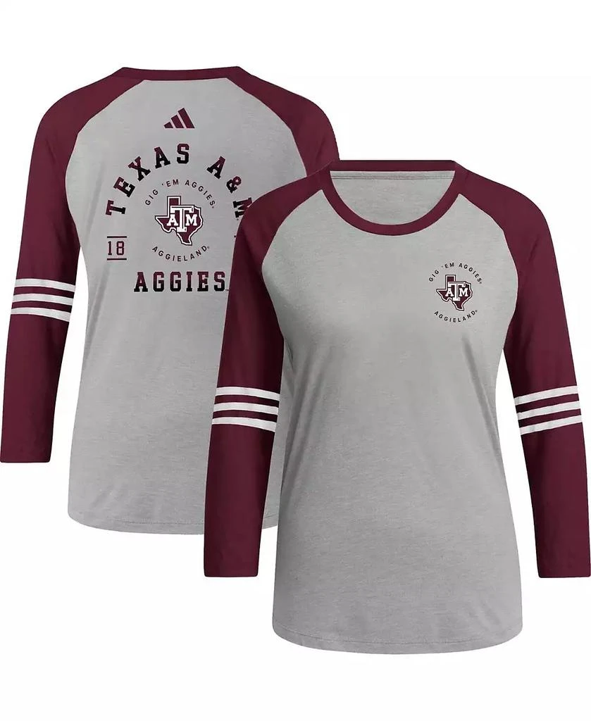 商品Adidas|Women's Gray Texas A&M Aggies Baseball Raglan 3/4-Sleeve T-shirt,价格¥247,第1张图片