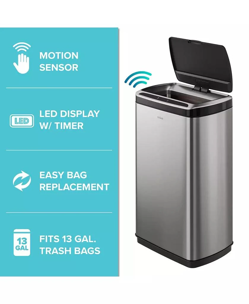 商品Kraus|GarbagePro Rectangular 13 Gallon Touchless Motion Sensor Trash Can,价格¥896,第2张图片详细描述