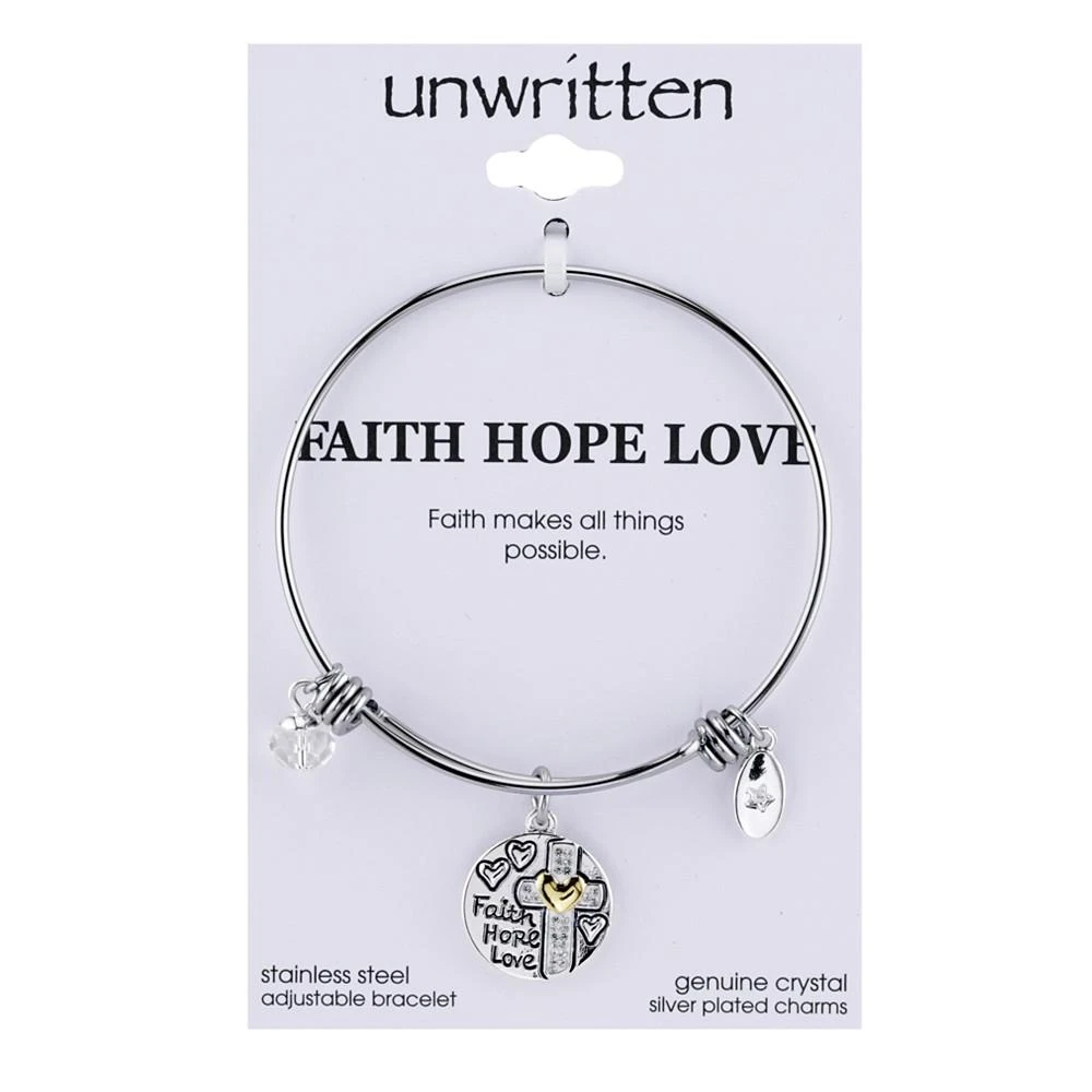 商品Unwritten|Two-Tone Faith Disc Bangle Bracelet in Stainless Steel with Silver Plated,价格¥124,第3张图片详细描述