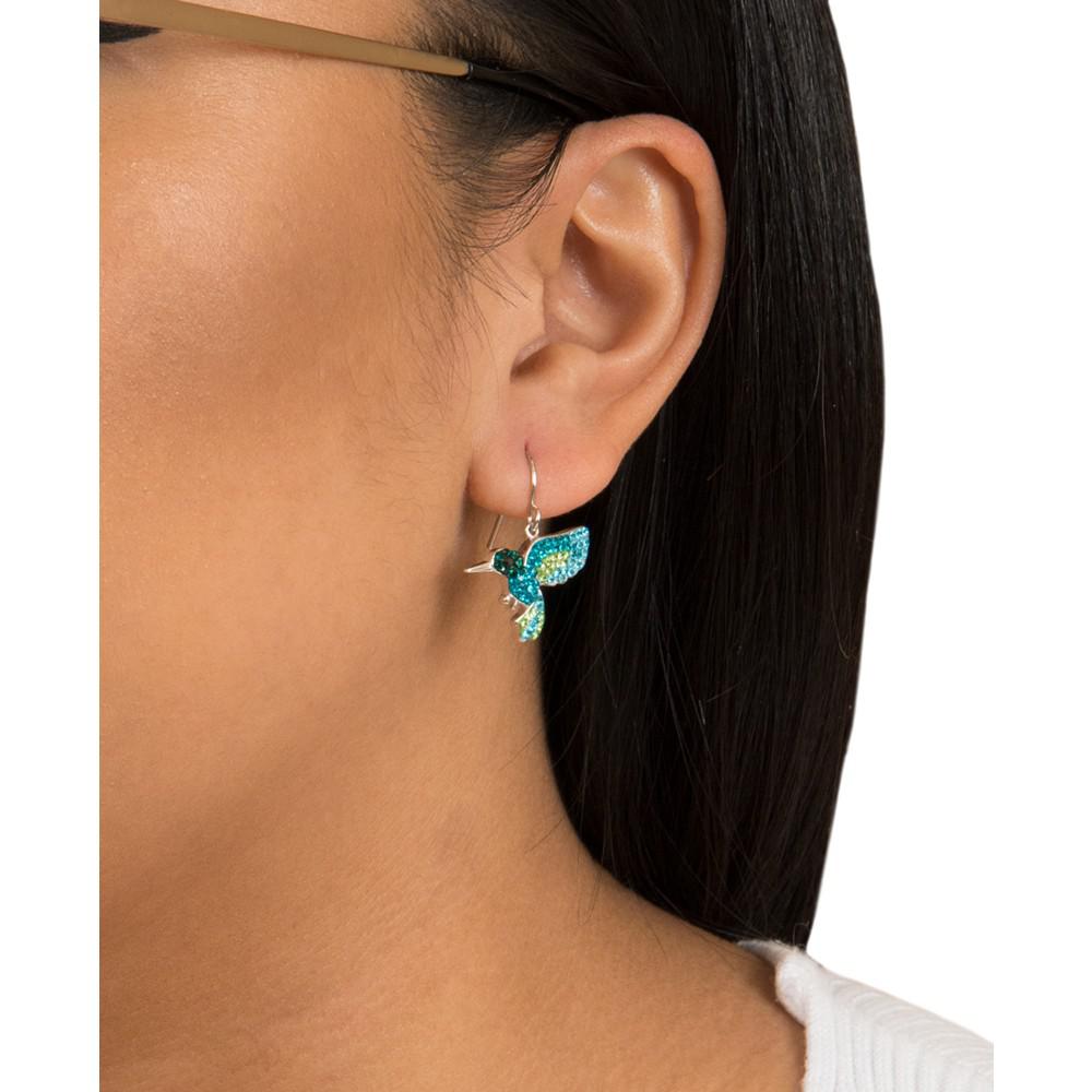 Multi Pave Crystal Hummingbird Wire Drop Earrings set in Sterling Silver商品第2张图片规格展示