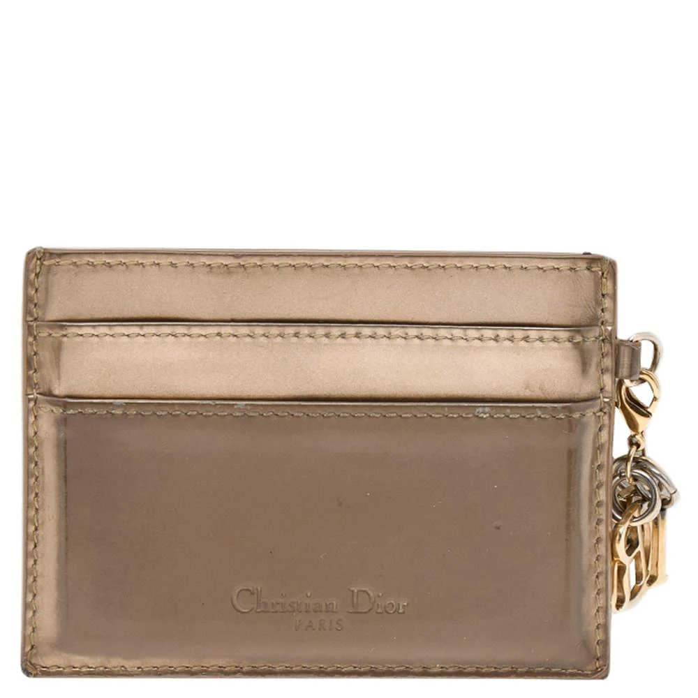 商品[二手商品] Dior|Dior Metallic Gold Micro Cannage Patent Leather Lady Dior Card Holder,价格¥1174,第1张图片