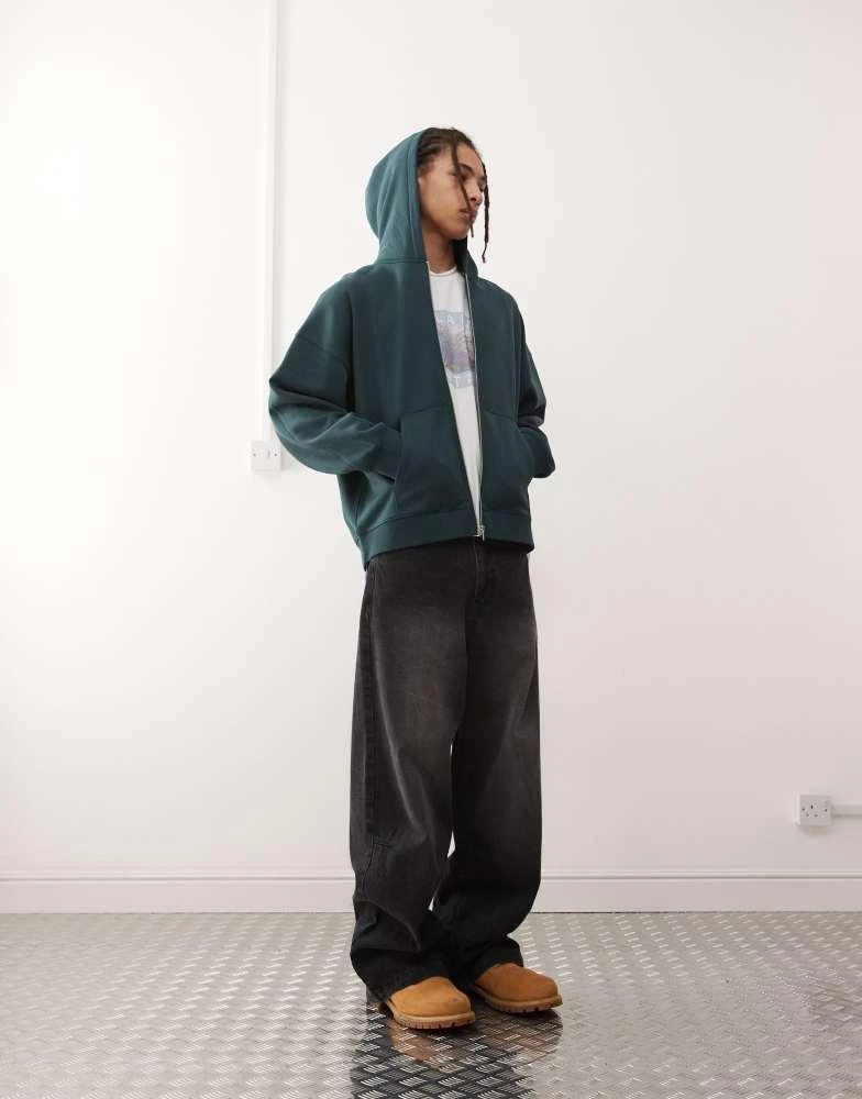 商品COLLUSION|COLLUSION Boxy zip through hoodie in dark green,价格¥258,第2张图片详细描述