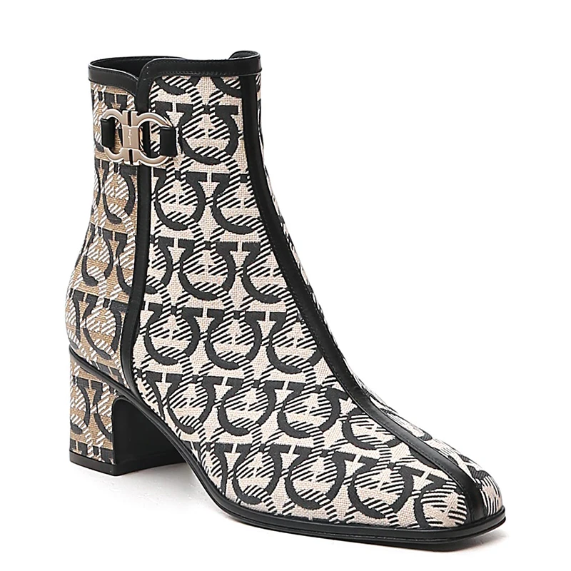 SALVATORE FERRAGAMO 菲拉格慕 女士拼色小牛皮踝靴 01-R414-733209 商品
