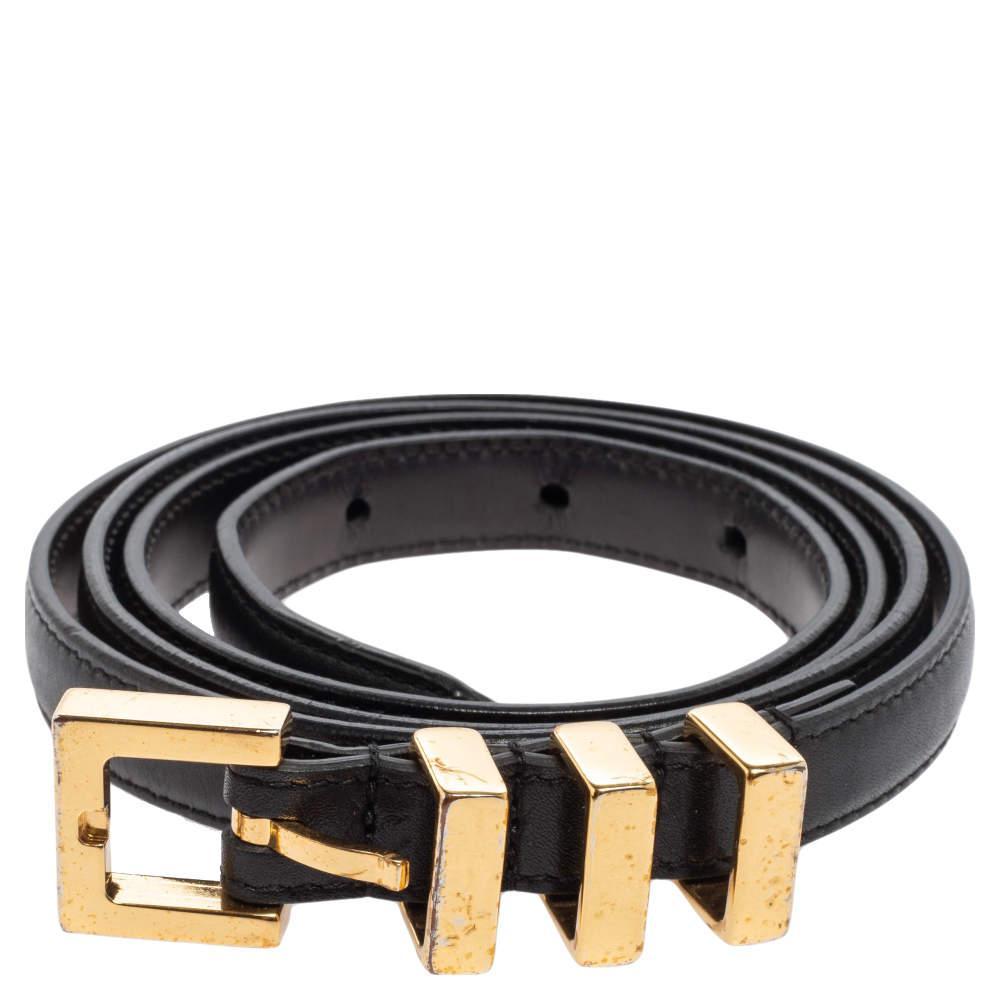 商品[二手商品] Yves Saint Laurent|Saint Laurent Black Leather Metal Bar Buckle Belt 100CM,价格¥1398,第4张图片详细描述