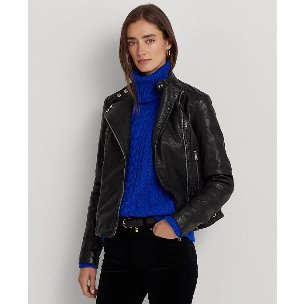 商品Ralph Lauren|Women's Tumbled Leather Moto Jacket,价格¥3710,第1张图片