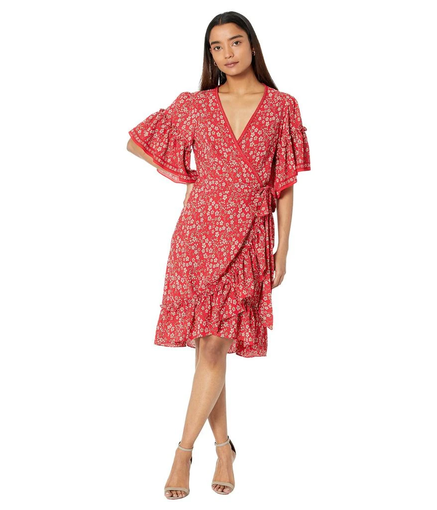 商品Max Studio|Ruffle Sleeve Woven Wrap Dress,价格¥467,第1张图片