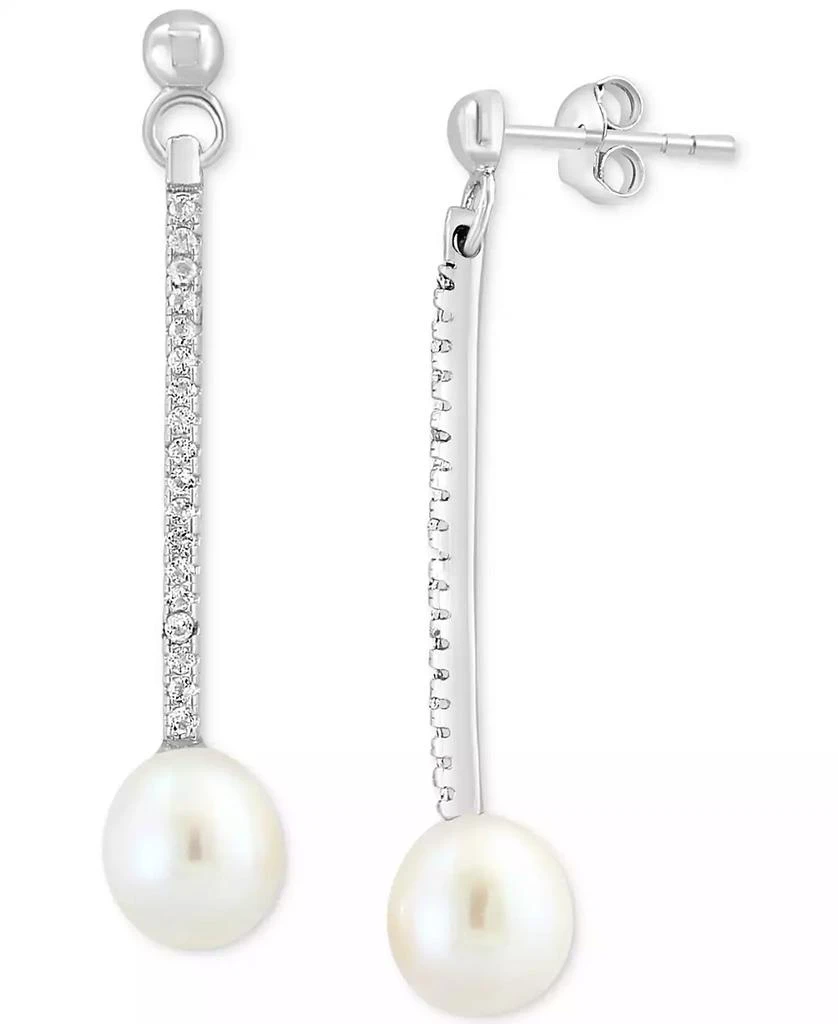 商品Effy|EFFY® Freshwater Pearl (7mm) & White Topaz (1/5 ct. t.w.) Linear Drop Earrings in Sterling Silver,价格¥1519,第1张图片