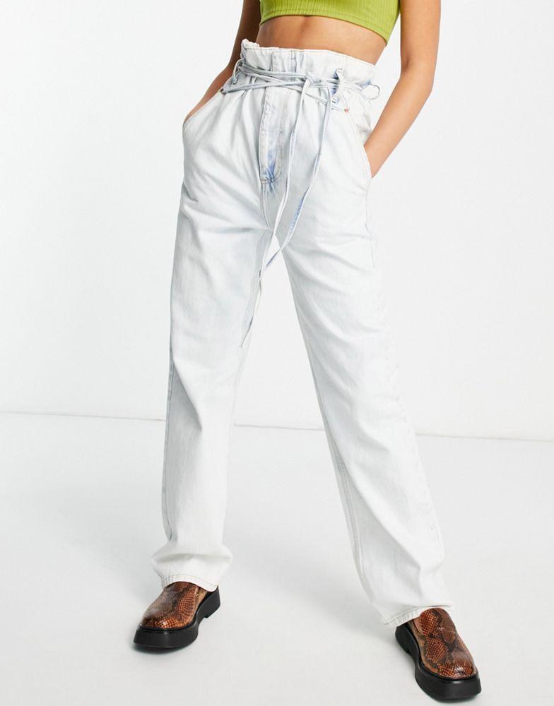 Topshop high-waist wide leg Dad jeans in super bleach商品第4张图片规格展示