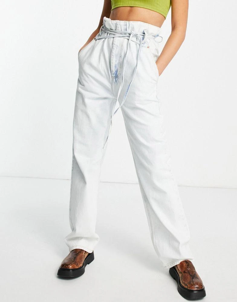 商品Topshop|Topshop high-waist wide leg Dad jeans in super bleach ,价格¥133,第4张图片详细描述