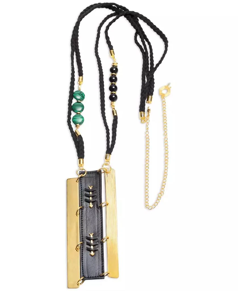 商品Nectar Nectar New York|18k Gold-Plated Mixed Gemstone & Faux Leather Statement Pendant Necklace, 42" + 10" extender,价格¥2473,第1张图片