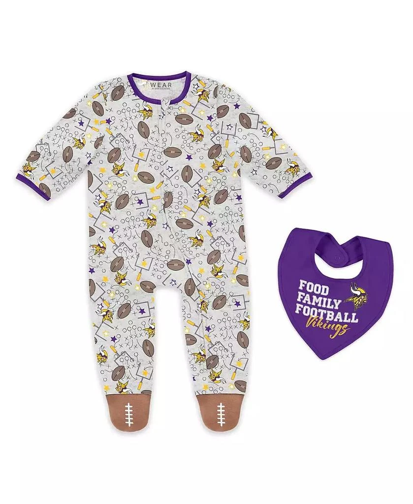 商品WEAR by Erin Andrews|Baby Boys and Girls Newborn 2-Piece Minnesota Vikings Sleep and Play Full-Zip Sleeper Bib Set,价格¥258,第1张图片