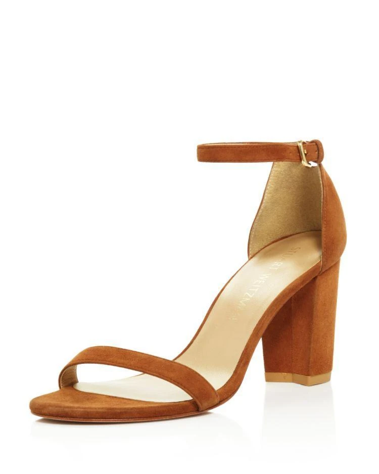 商品Stuart Weitzman|Women's Nearlynude Suede Ankle Strap Block Heel Sandals,价格¥1179,第1张图片