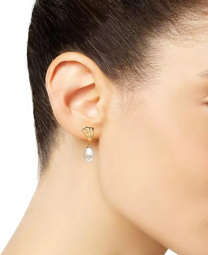 商品Macy's|Cultured Freshwater Pearl (7.5-9.5mm) Ridged Fan Drop Earrings in 18k Gold over Sterling Silver, Created for Macy's,价格¥405,第2张图片详细描述