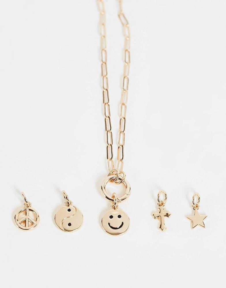 商品ASOS|ASOS DESIGN Circular Design necklace with pack of 5 detachable charms in gold tone,价格¥39,第3张图片详细描述