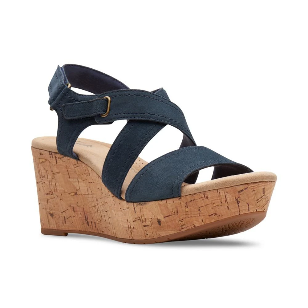 商品Clarks|Women's Rose Way Crisscross Cork-Wedge Sandals,价格¥296,第1张图片