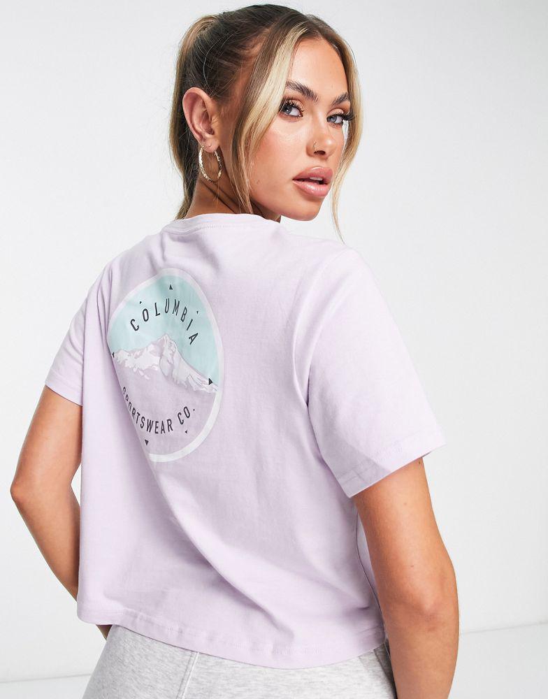 商品Columbia|Columbia Unionville back print cropped t-shirt in lilac Exclusive at ASOS,价格¥194,第6张图片详细描述