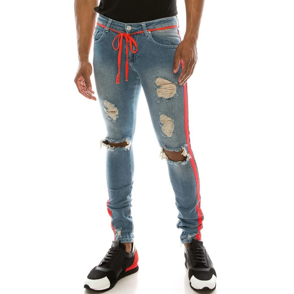 商品RON TOMSON|Men's Modern Side Stripe Thrashed Skinny Jeans,价格¥816,第2张图片详细描述