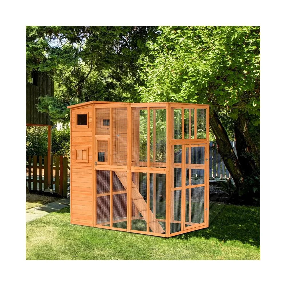 商品PawHut|Wooden Cat Enclosure Pet House Shelter Cage Outdoor Play Area Natural,价格¥4034,第2张图片详细描述