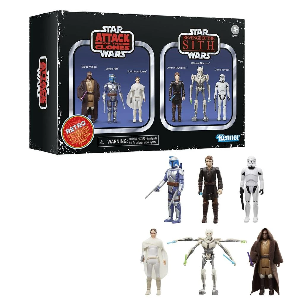 商品Star Wars Retro Collection Star Wars Episode II & Episode III Multipack, 3.75 Inch Collectible Action Figure 6-Pack,价格¥770,第1张图片详细描述