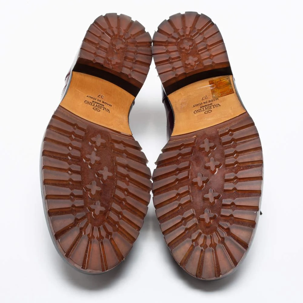 Valentino Burgundy Patent Fringe Derby Oxfords Size 37 商品