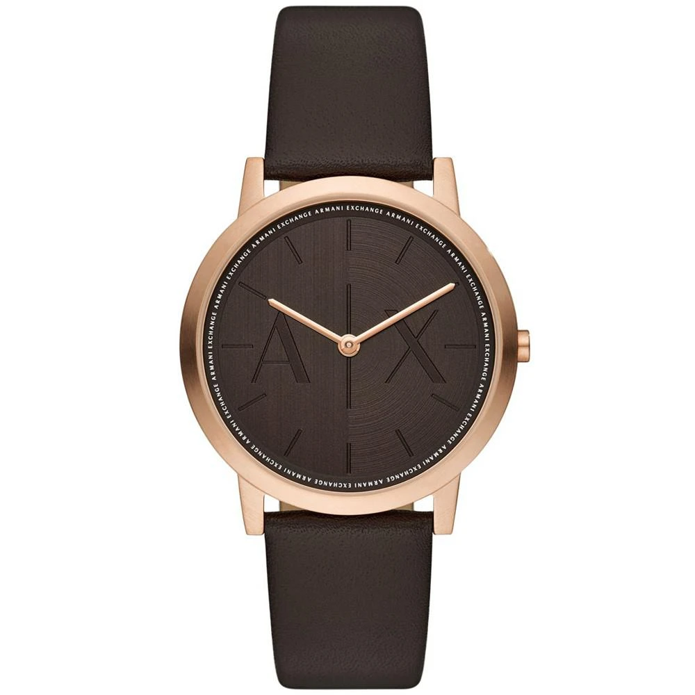 商品Armani Exchange|Men's Quartz Two Hand Brown Leather Watch 40mm,价格¥882,第1张图片