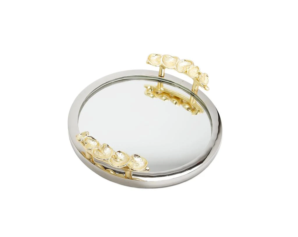 商品Classic Touch Decor|Mirror Tray Silver Border Gold Leaf Design on Handle 12"D,价格¥340,第2张图片详细描述