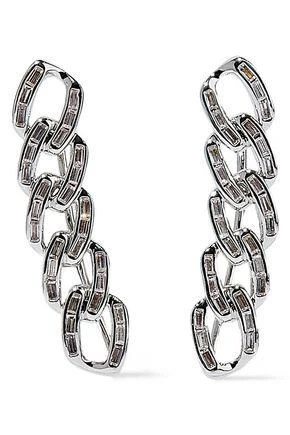 商品NOIR JEWELRY|Chain Gang rhodium-plated crystal ear cuffs,价格¥299,第1张图片