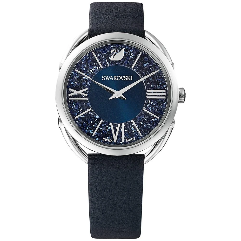 商品Swarovski|Women's Swiss Crystalline Glam Dark Blue Leather Strap Watch 35mm,价格¥1615,第1张图片