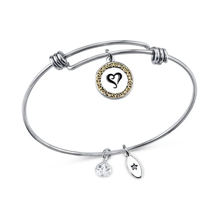 商品Unwritten|Two-Tone Crystal Accented Charm Adjustable Bangle Bracelet in Stainless Steel,价格¥82,第2张图片详细描述