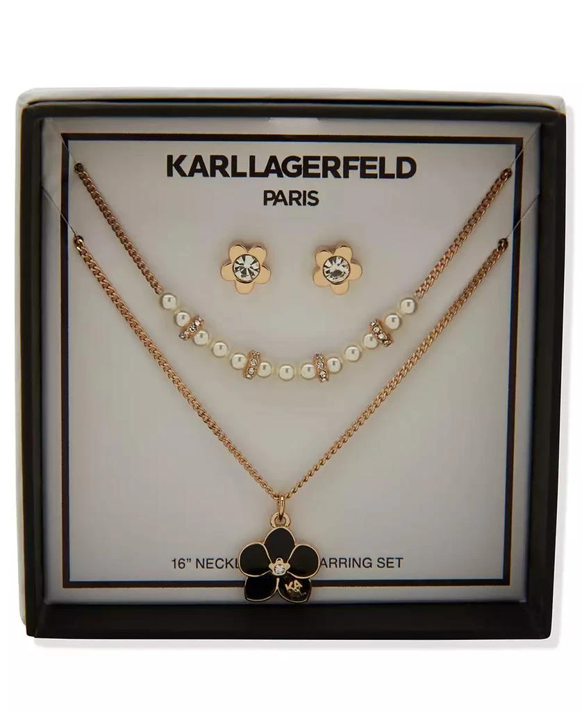 商品Karl Lagerfeld Paris|2-Pc. Imitation Pearl Gold-Tone Flower Necklace and Earrings Set,价格¥196,第2张图片详细描述