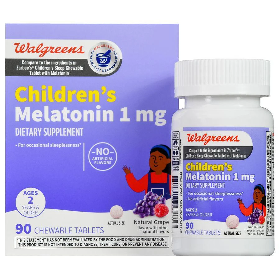 商品Walgreens|Children's Melatonin 1 mg Chewable Tablets Natural Grape,价格¥158,第1张图片