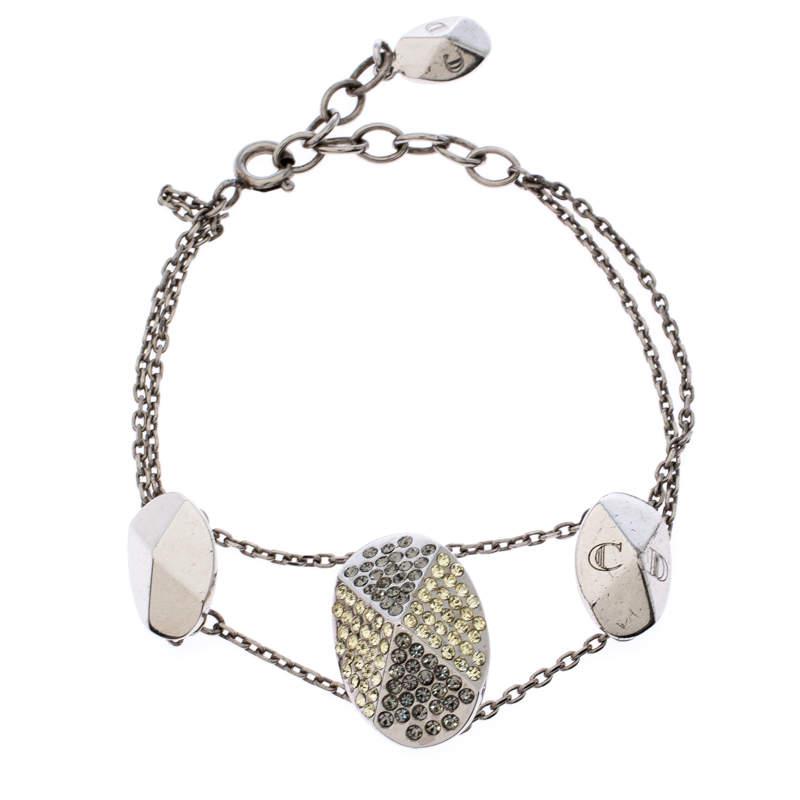 Dior Crystal Silver Tone Chain Link Station Bracelet商品第1张图片规格展示