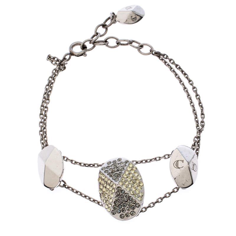 商品[二手商品] Dior|Dior Crystal Silver Tone Chain Link Station Bracelet,价格¥759,第1张图片