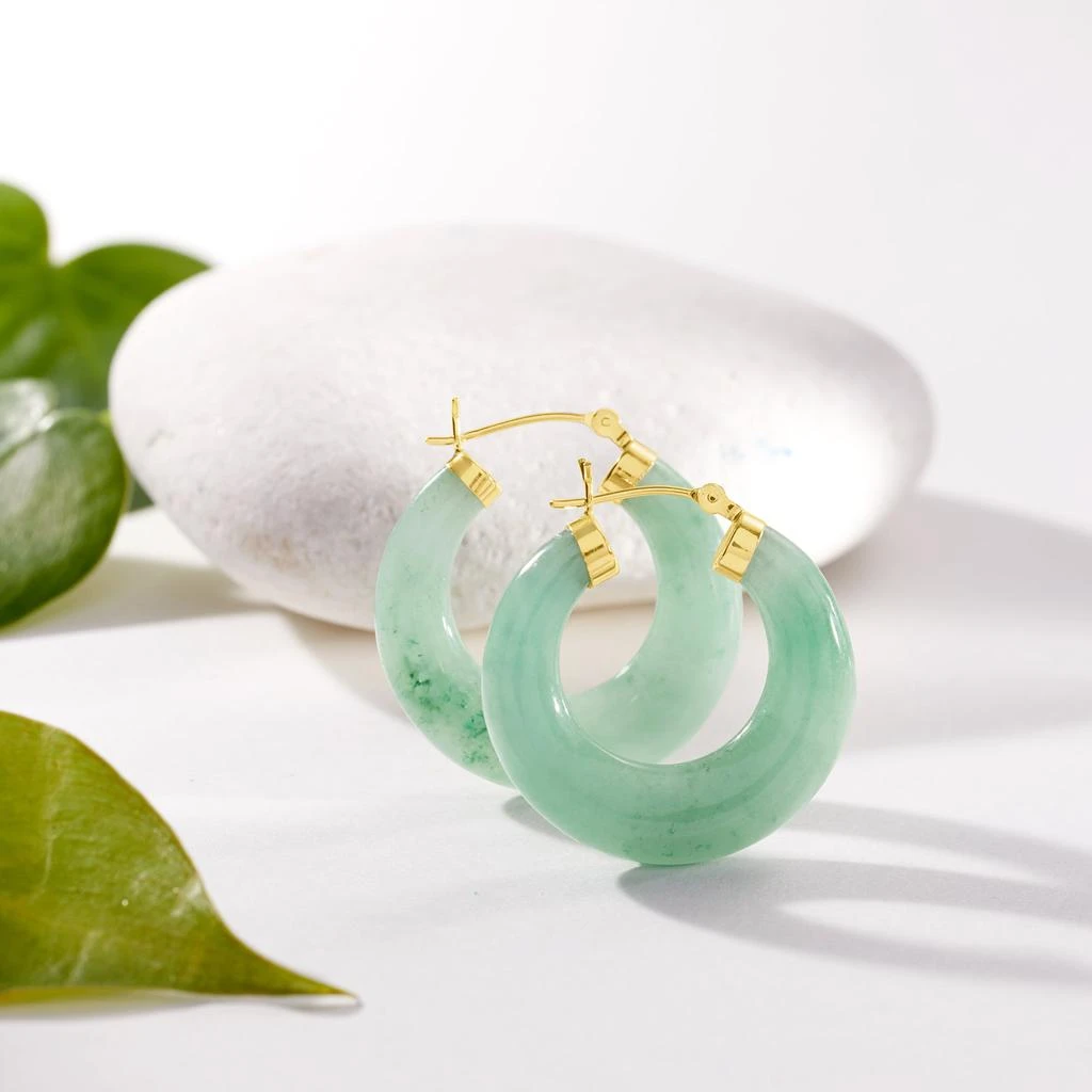 商品Ross-Simons|Jade Hoop Earrings With 14kt Yellow Gold,价格¥1795,第4张图片详细描述