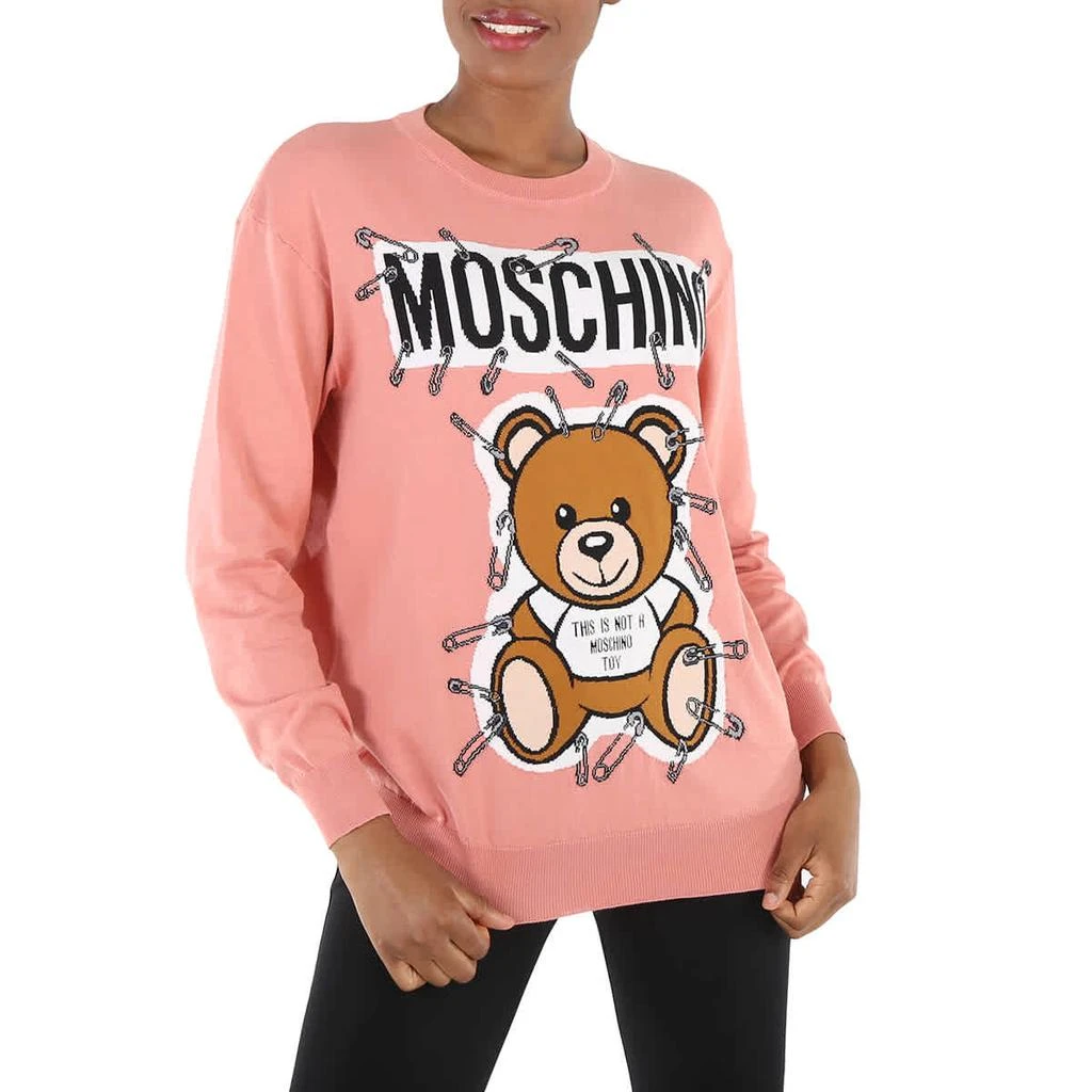 商品Moschino|Moschino Pink Safety Pin Teddy Print Cotton Pullover, Size XX-Small,价格¥871,第2张图片详细描述
