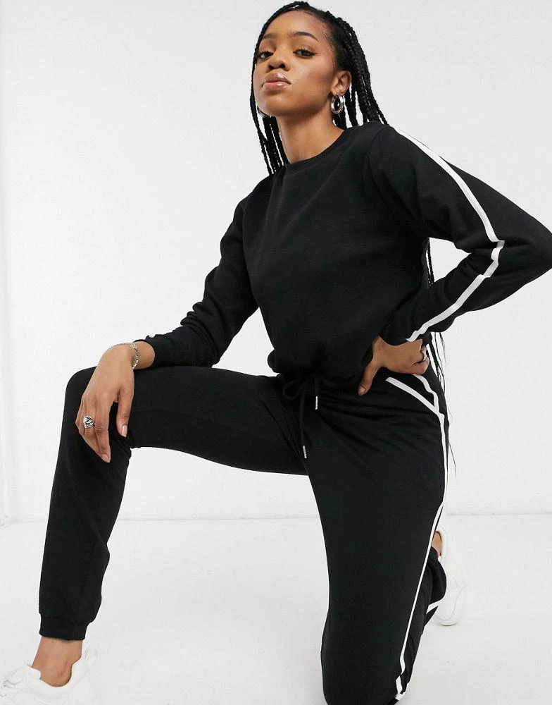 商品ASOS|ASOS DESIGN Tall tracksuit sweat / basic jogger with contrast binding in cotton in black - BLACK,价格¥87,第3张图片详细描述